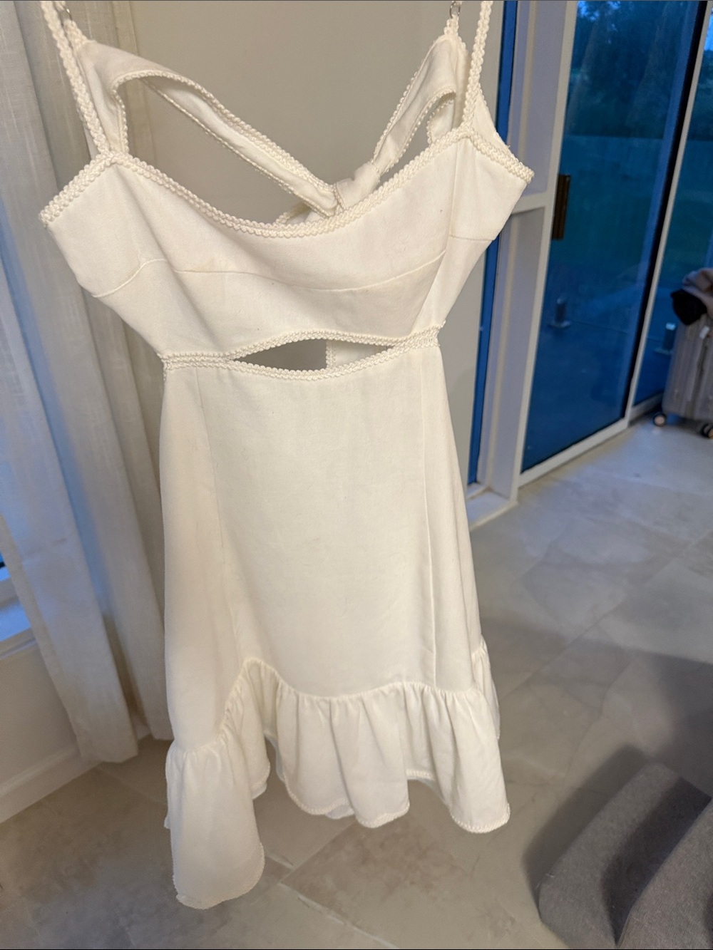 Women’s White Cutout Sundress with Ruffle Hem